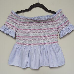 Style Envy Blue Off the Shoulder Smocked Blouse NWT